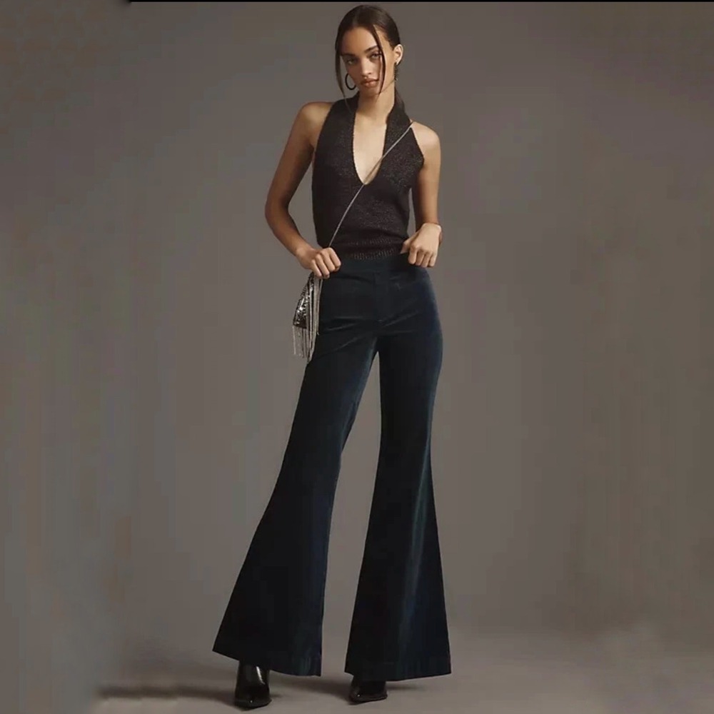 Anthropologie Pilcro Velvet Pull-On Retro Flare Pants Size 28 Turquoise